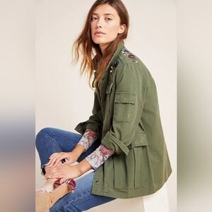 Dolan Anthropologie "Payton" Embroidered Utility Jacket Size S Military Style